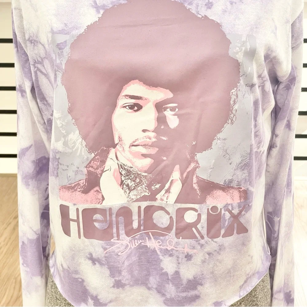 NWT S purple white pink tie-dye long sleeve crewneck crop top Hendrix T-shirt - Picture 3 of 7